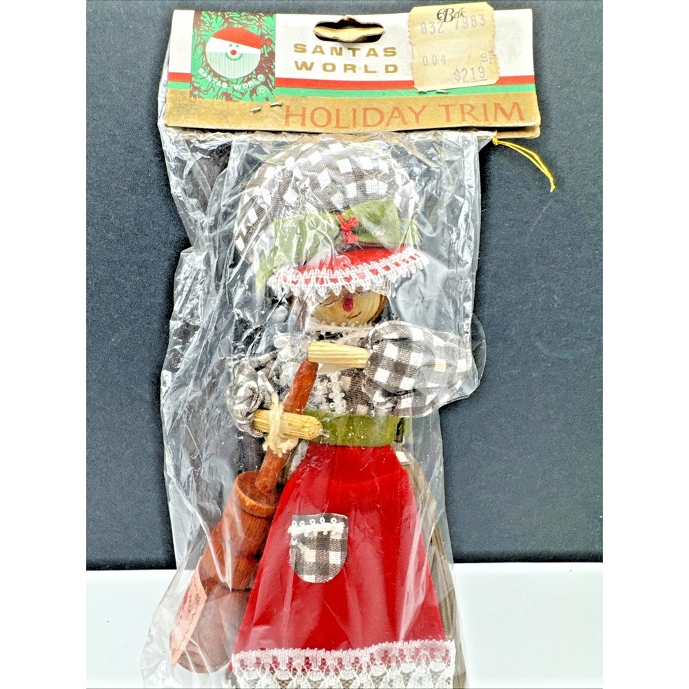 Vintage Kurt Adler‎ Corn Husk Christmas Ornament Jam Churning Lady New